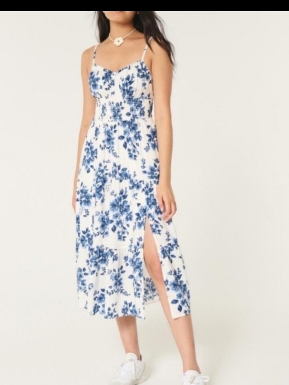 Hollister Blue Floral Midi Sundress with Cutout Back, Sz L